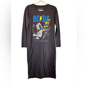 Dreamr AC/DC Graphic Washed Rock Long Sleeve Oversize Band Shirt Dress SZ S